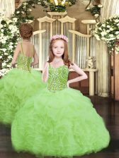 Perfect Ball Gowns Organza Spaghetti Straps Sleeveless Beading and Ruffles and Pick Ups Floor Length Lace Up Girls Pageant Dresses