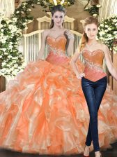 Hot Selling Ball Gowns Sweet 16 Quinceanera Dress Orange Red Sweetheart Tulle Sleeveless Floor Length Lace Up