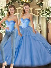 Vintage Sleeveless Organza Floor Length Lace Up Vestidos de Quinceanera in Baby Blue with Beading and Ruffles