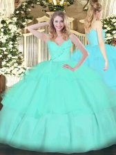 Admirable Apple Green Spaghetti Straps Neckline Ruffled Layers Quinceanera Gowns Sleeveless Zipper