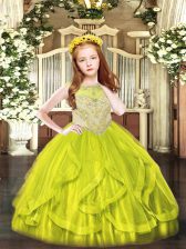Most Popular Yellow Green Sleeveless Tulle Zipper Kids Formal Wear for Party and Quinceanera