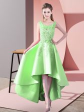  High Low Yellow Green Quinceanera Dama Dress Sleeveless Lace