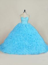 Hot Sale Baby Blue Sweetheart Neckline Beading and Ruffles Sweet 16 Quinceanera Dress Sleeveless Lace Up