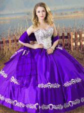 Custom Designed Eggplant Purple Sleeveless Beading and Embroidery Floor Length Quinceanera Dresses
