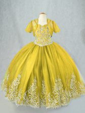 Custom Design Floor Length Lace Up Kids Formal Wear Olive Green for Wedding Party with Beading and Embroidery