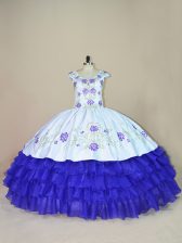  Floor Length Ball Gowns Cap Sleeves White And Purple Ball Gown Prom Dress Lace Up