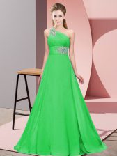 Custom Made Green Sleeveless Chiffon Brush Train Lace Up Homecoming Dress for Prom and Party and Military Ball