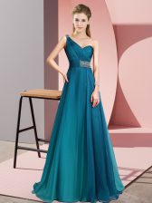 Super Criss Cross Prom Party Dress Teal for Prom and Party with Beading Brush Train