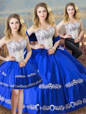  Ball Gowns 15 Quinceanera Dress Royal Blue Sweetheart Satin Sleeveless Floor Length Lace Up
