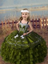  Straps Sleeveless Organza Little Girl Pageant Gowns Embroidery and Ruffled Layers Lace Up