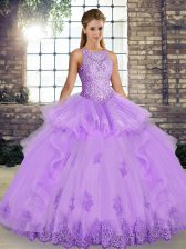 Superior Floor Length Lavender Quinceanera Dresses Scoop Sleeveless Lace Up