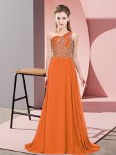 Gorgeous Orange Side Zipper Prom Evening Gown Beading Sleeveless Floor Length