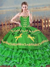Dynamic Green Ball Gowns Embroidery and Ruffled Layers Quinceanera Dresses Lace Up Organza Sleeveless