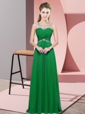  Empire Evening Dress Green Scoop Chiffon Sleeveless Floor Length Backless