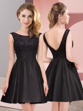 Artistic Black Sleeveless Lace Mini Length Quinceanera Court of Honor Dress