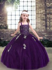 Fashionable Purple Lace Up Straps Appliques Little Girls Pageant Dress Wholesale Tulle Sleeveless