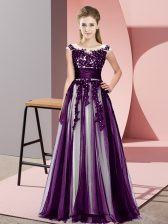 Free and Easy Empire Dama Dress for Quinceanera Dark Purple Scoop Tulle Sleeveless Floor Length Zipper