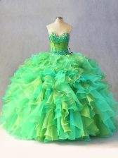 High End Sleeveless Floor Length Beading and Ruffles Lace Up 15th Birthday Dress with Multi-color
