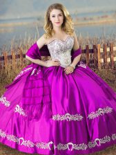 Cute Floor Length Lace Up Quinceanera Gown Purple for Sweet 16 and Quinceanera with Embroidery