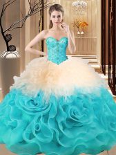  Sweetheart Sleeveless Lace Up Sweet 16 Quinceanera Dress Multi-color Fabric With Rolling Flowers