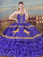  Purple Sweetheart Lace Up Embroidery and Ruffled Layers Vestidos de Quinceanera Brush Train Sleeveless
