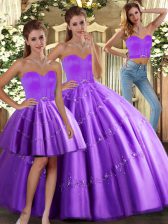 Fancy Sleeveless Floor Length Beading Lace Up Sweet 16 Dresses with Purple