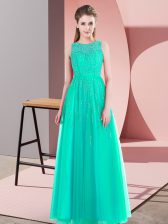 Comfortable Turquoise Dress for Prom Prom and Party with Beading Scoop Sleeveless Side Zipper