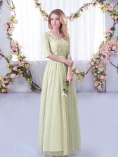 Sexy Yellow Green V-neck Side Zipper Lace and Belt Dama Dress Half Sleeves