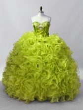 Spectacular Ball Gowns 15 Quinceanera Dress Yellow Green Sweetheart Organza Sleeveless Floor Length Lace Up