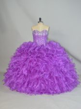  Sleeveless Lace Up Floor Length Beading and Ruffles Quinceanera Gown