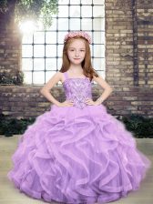  Beading and Ruffles High School Pageant Dress Lavender Lace Up Sleeveless Floor Length