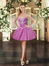 Fantastic Lavender Sleeveless Tulle Lace Up Evening Dress for Prom and Party
