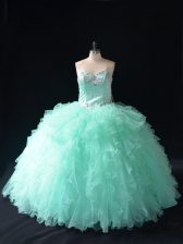 Colorful Apple Green Lace Up Sweetheart Beading and Ruffles 15 Quinceanera Dress Tulle Sleeveless