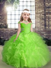 Luxurious Straps Sleeveless Organza Pageant Gowns For Girls Beading and Ruffles Lace Up