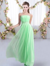Decent Sweep Train Empire Quinceanera Court of Honor Dress Apple Green Strapless Chiffon Sleeveless Lace Up
