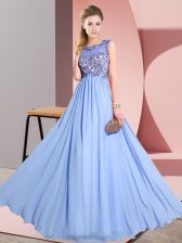 Superior Sleeveless Chiffon Floor Length Backless Dama Dress in Lavender with Beading and Appliques