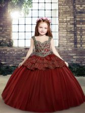  Red Little Girls Pageant Dress Wholesale Party and Sweet 16 and Wedding Party with Beading Straps Sleeveless Lace Up
