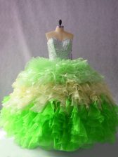  Multi-color Ball Gowns Beading and Ruffles Quinceanera Dress Lace Up Organza Sleeveless Floor Length