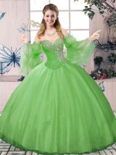 Low Price Tulle Sweetheart Long Sleeves Lace Up Beading Quinceanera Dresses in Green