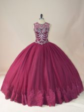  Tulle Long Sleeves Floor Length Sweet 16 Dresses and Beading and Appliques