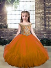 Best Brown Tulle Lace Up Little Girls Pageant Dress Wholesale Sleeveless Floor Length Beading