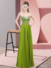  Olive Green Chiffon Zipper Prom Dress Sleeveless Floor Length Beading