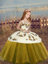  Straps Sleeveless Lace Up Little Girls Pageant Gowns Olive Green Chiffon
