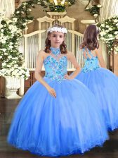 Halter Top Sleeveless Tulle Little Girls Pageant Dress Wholesale Appliques Lace Up