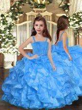 High Class Organza Sleeveless Floor Length Little Girls Pageant Dress Wholesale and Ruffles