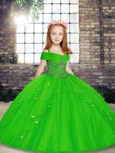  Tulle Straps Sleeveless Lace Up Beading Girls Pageant Dresses in Green