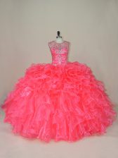 Sumptuous Ball Gowns Sweet 16 Dresses Pink Scoop Organza Sleeveless Lace Up