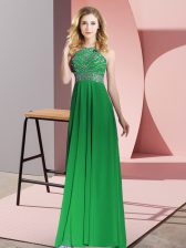  Empire Prom Gown Green Scoop Chiffon Sleeveless Floor Length Backless