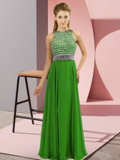 Enchanting Empire Prom Evening Gown Green Scoop Chiffon Sleeveless Floor Length Side Zipper