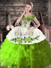  Floor Length Green 15th Birthday Dress Off The Shoulder Sleeveless Lace Up